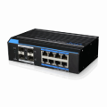 SWITCH INDUSTRIALE 8 PORTE GIGA PoE+ MANAGED (1 PORTA FINO 60W), ASSORB. MAX 150W, 4 PORTE UPLINK GIGA (2 LAN + 2 SFP), FUNZ. -40/+75°C, DIM. 159mm×110mm×46.5mm