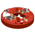 BASE ROSSA PER SIRENE CHQ-WS2 CON DOPPIO ISOLATORE DI CORTO CIRCUITO, CONTATTI AD INNESTO AUTOPULENTI, MORSETTO D'APPOGGIO PER SCHERMO, ALTEZZA 13mm, DIAM. 100mm. CERTIF. EN 54-17:2005